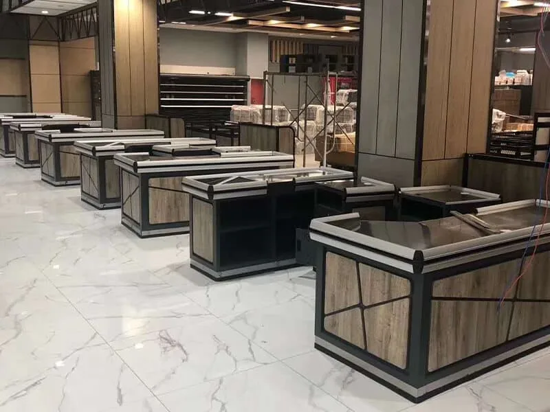 Wood grain cashier counter