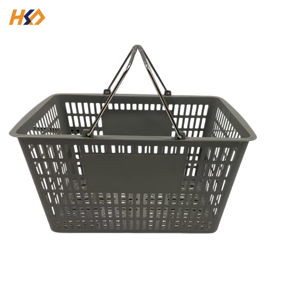 Metal Handle Dark Gray Plastic Shopping Basket