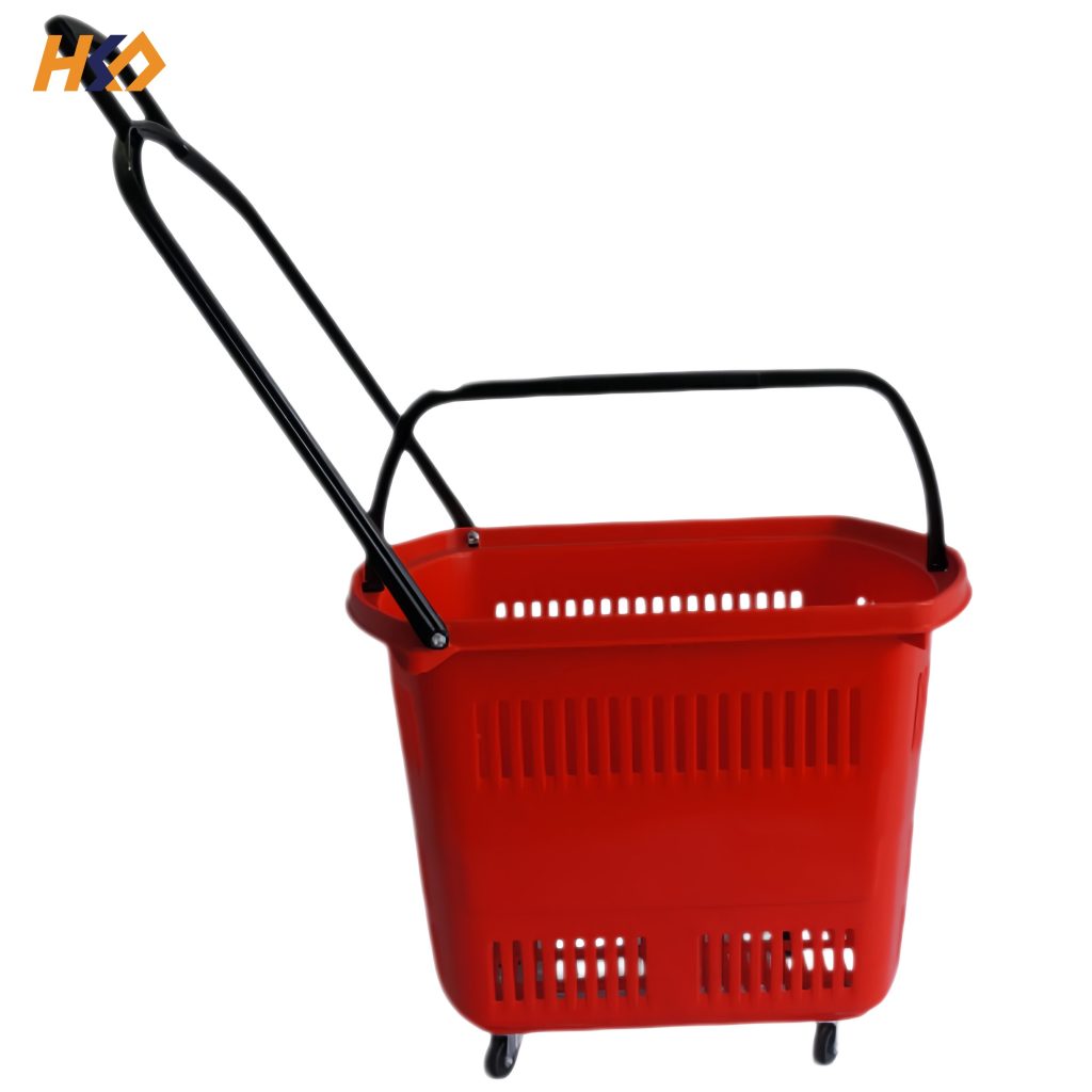 Red Standard Four Wheel Pull Up Basket